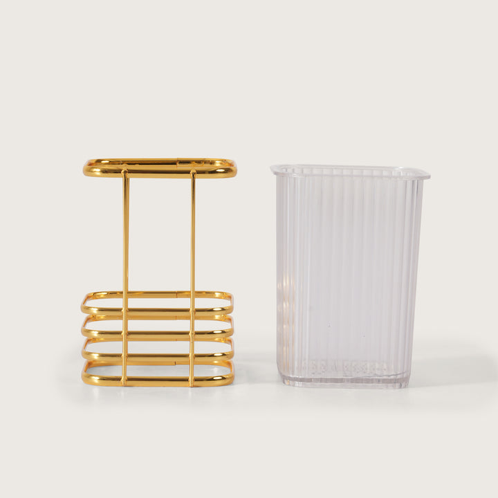 Elegant  Transparent Cutlery Stand With Gold Finish