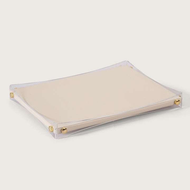 Premium White & Gold Serving Leather Tray - Medium