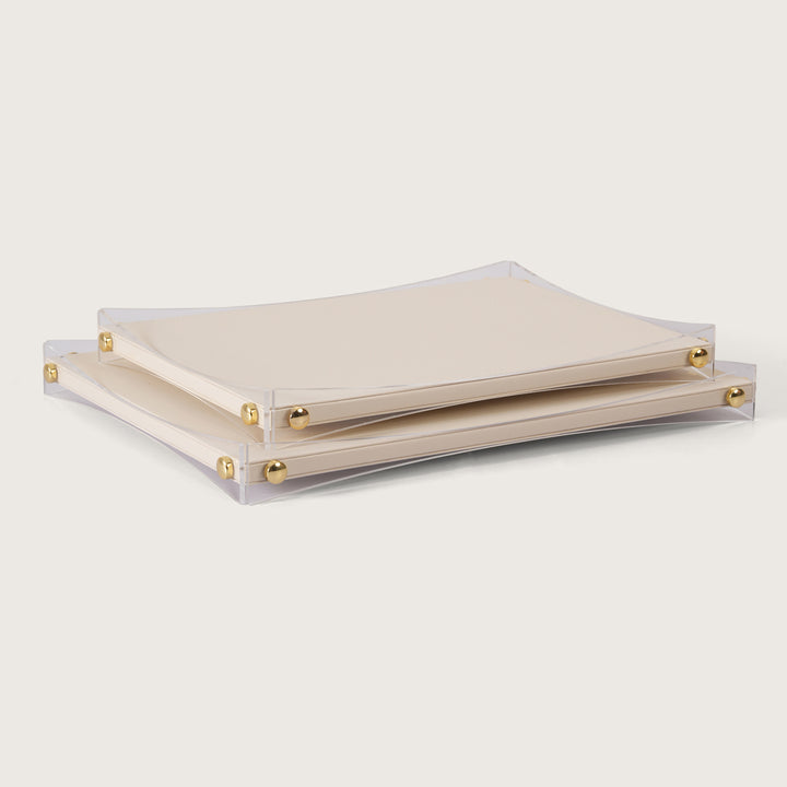 Premium White & Gold Serving Leather Tray - Medium