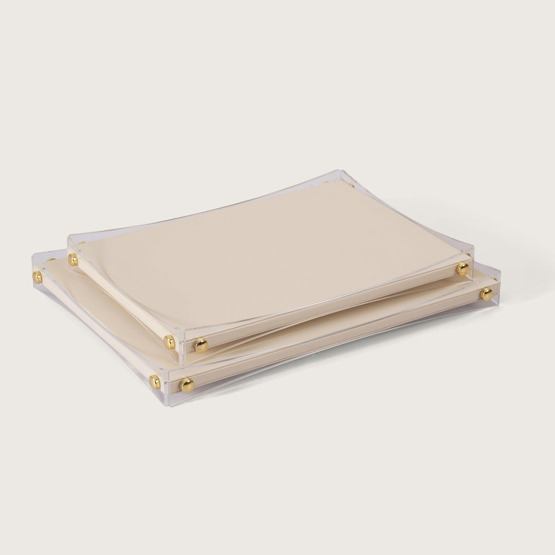 Premium White & Gold Serving Leather Tray - Medium