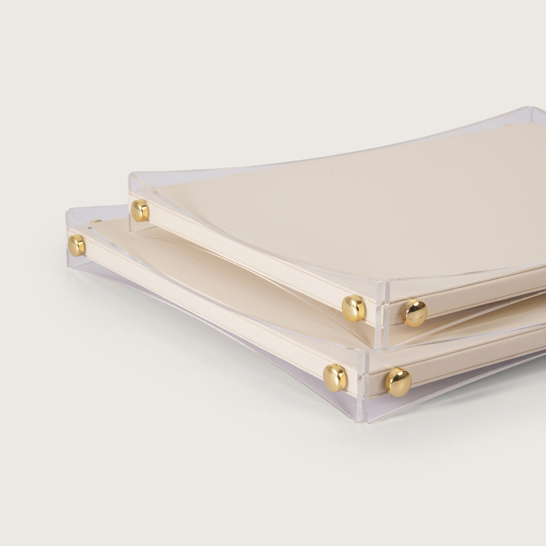Premium White & Gold Serving Leather Tray - Medium