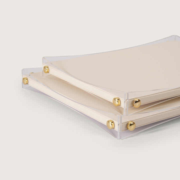 Premium White & Gold Serving Leather Tray - Medium