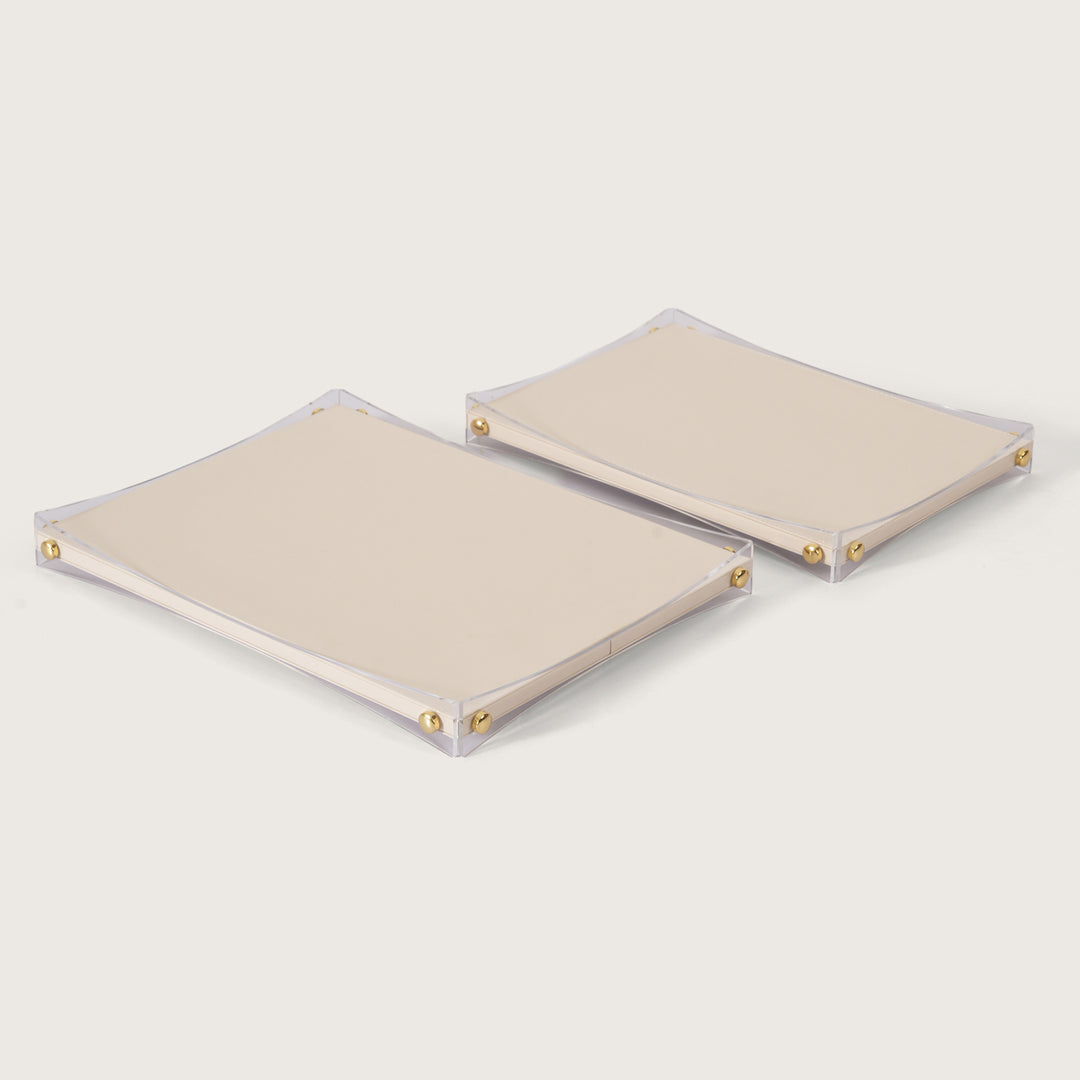 Premium White & Gold Serving Leather Tray - Medium