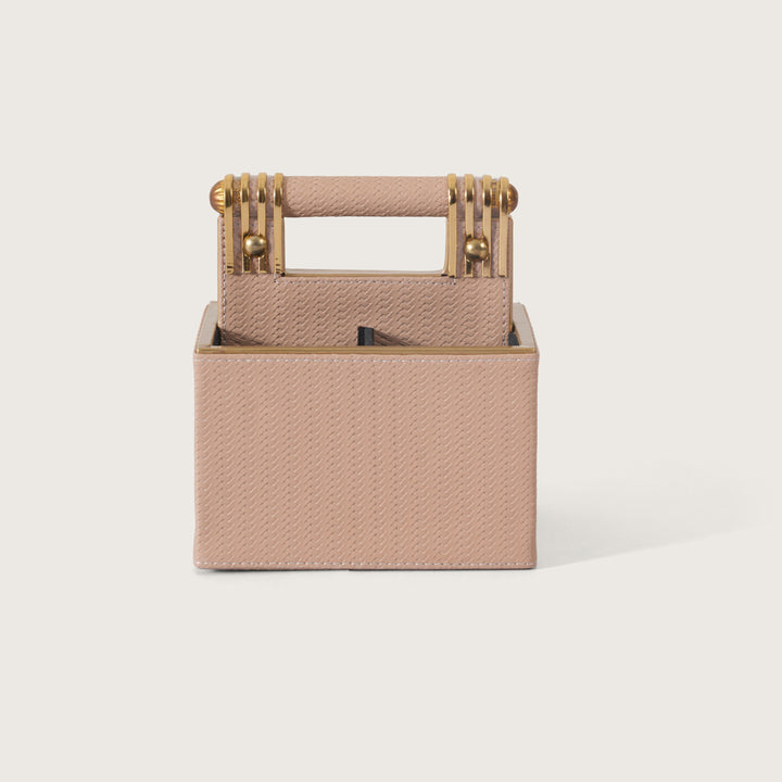 Leather Cutlery Stand with 4 Divider - Beige