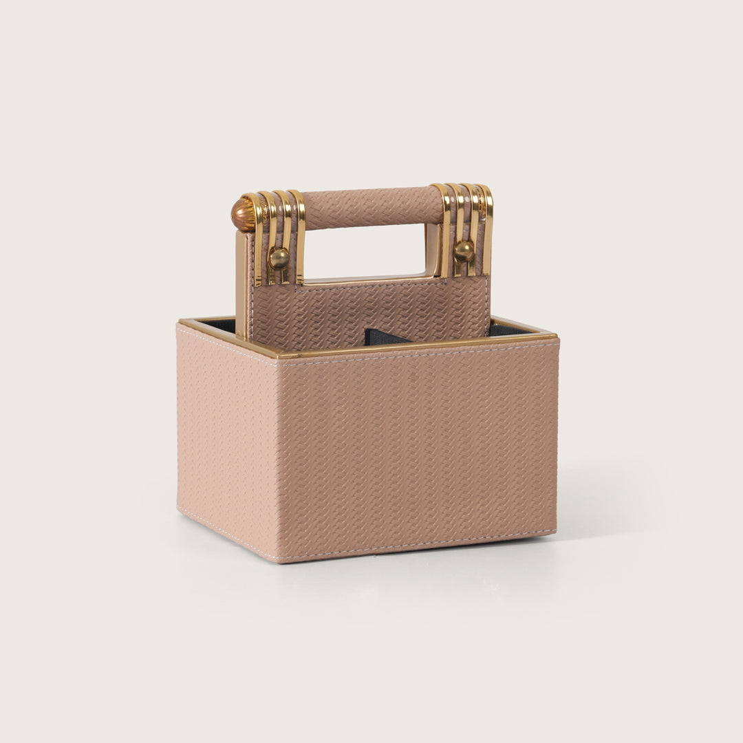 Leather Cutlery Stand with 4 Divider - Beige