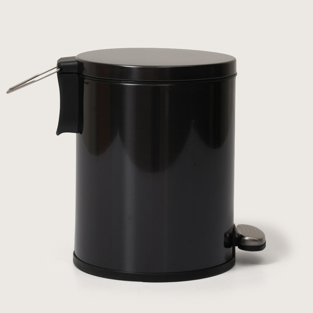 European Black Stainless Steel Pedal Dustbin - Round Step Trash Can