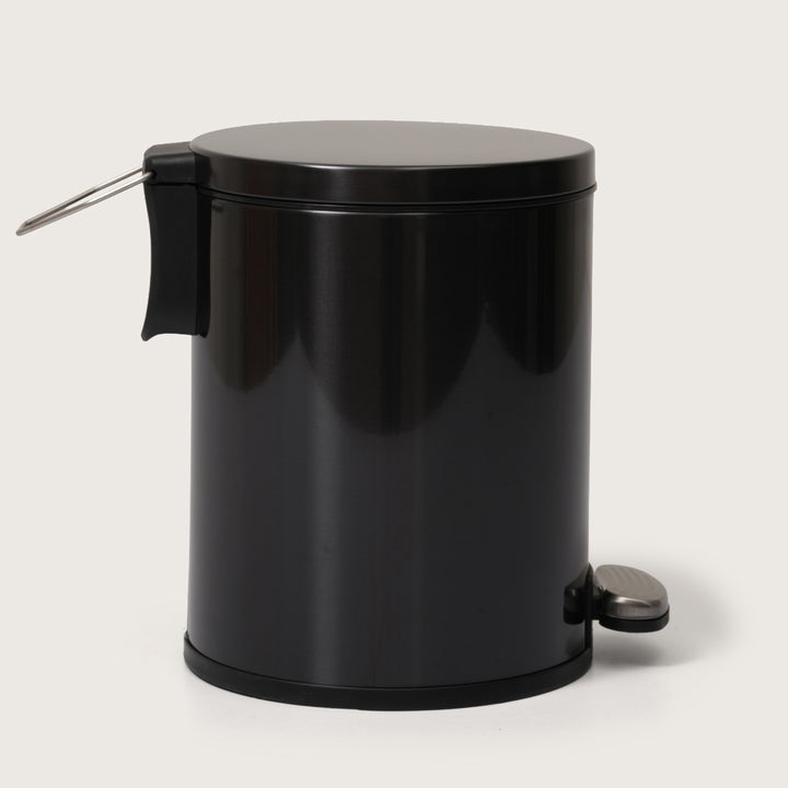 European Black Stainless Steel Pedal Dustbin - Round Step Trash Can