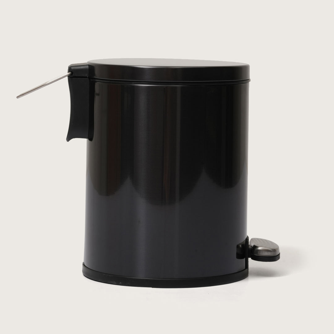 European Black Stainless Steel Pedal Dustbin - Round Step Trash Can