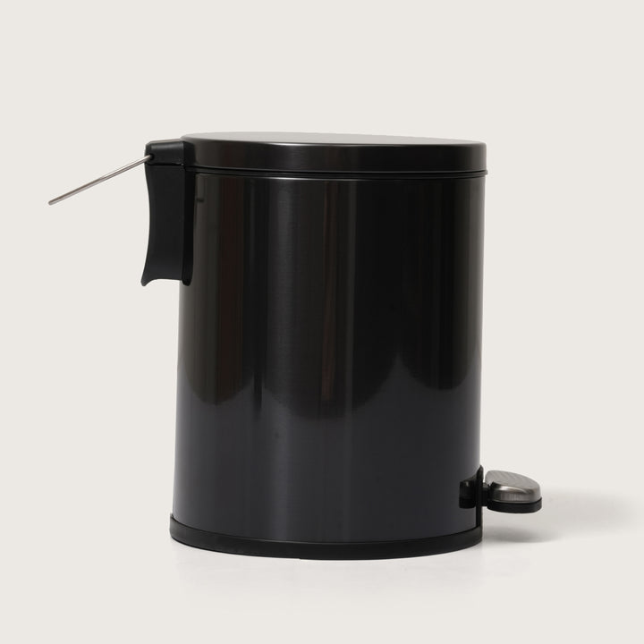 European Black Stainless Steel Pedal Dustbin - Round Step Trash Can