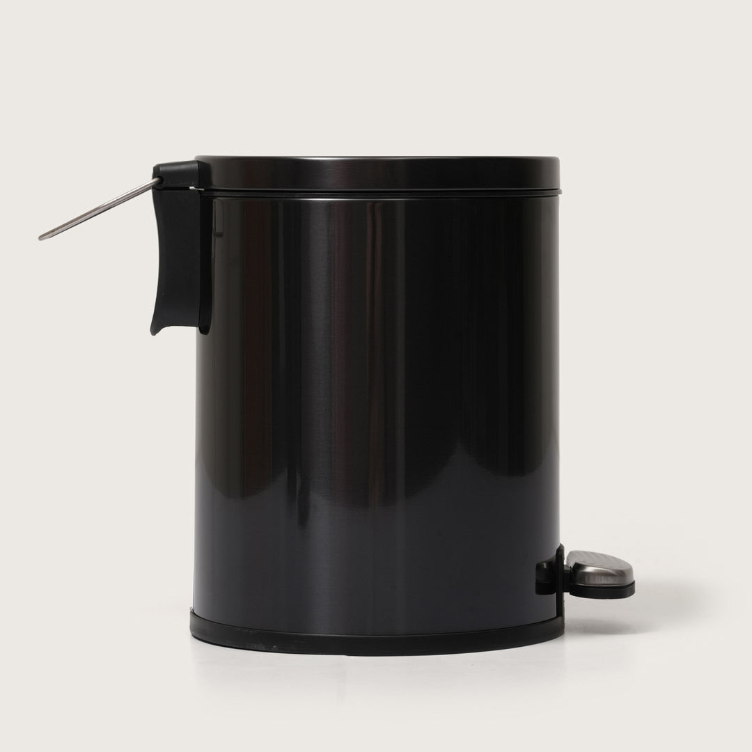 European Black Stainless Steel Pedal Dustbin - Round Step Trash Can