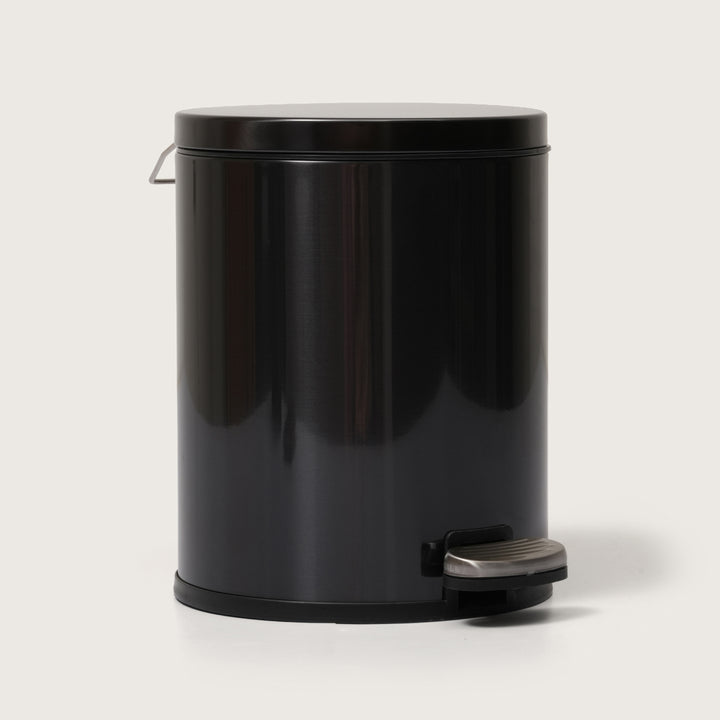 European Black Stainless Steel Pedal Dustbin - Round Step Trash Can