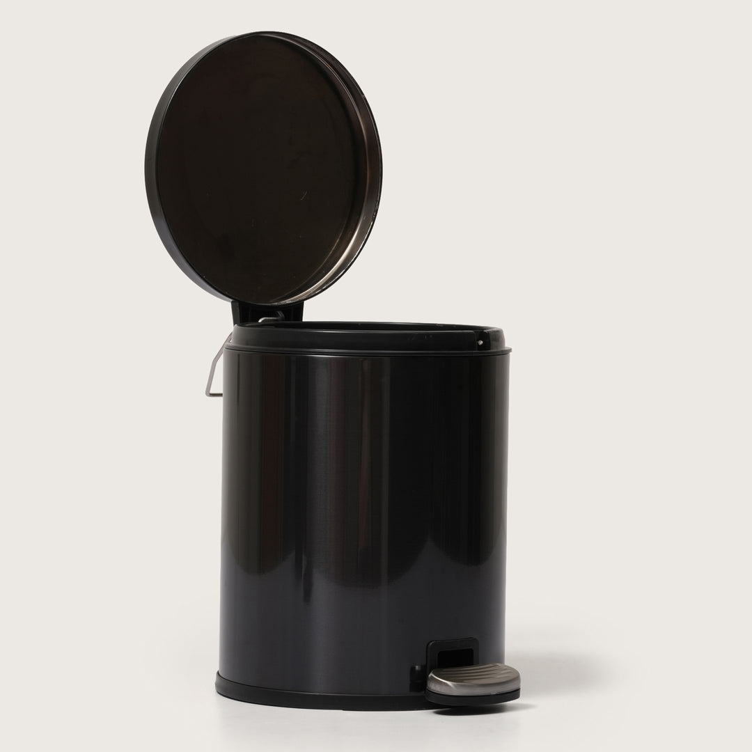 European Black Stainless Steel Pedal Dustbin - Round Step Trash Can