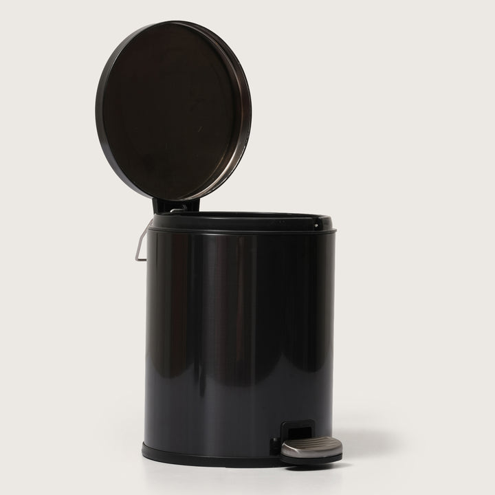 European Black Stainless Steel Pedal Dustbin - Round Step Trash Can