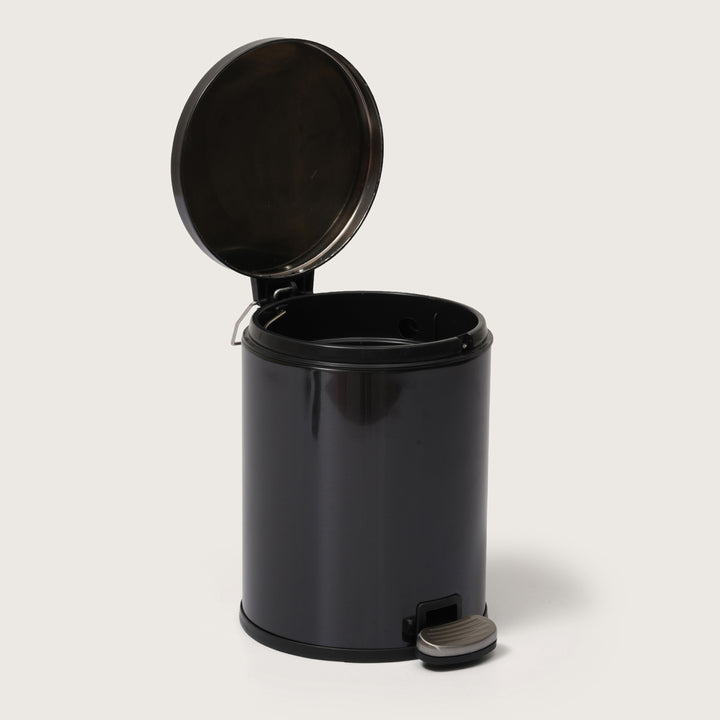 European Black Stainless Steel Pedal Dustbin - Round Step Trash Can