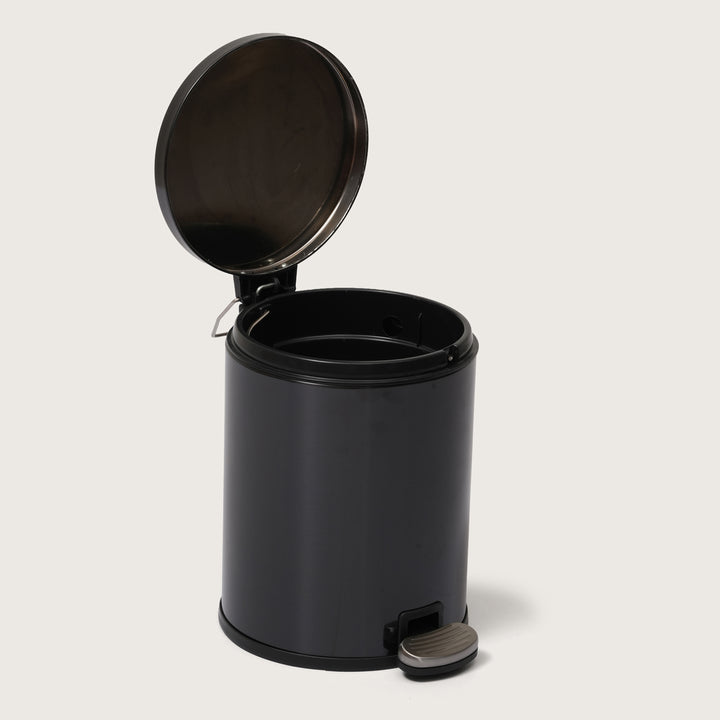 European Black Stainless Steel Pedal Dustbin - Round Step Trash Can