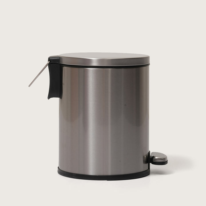 European Silver Stainless Steel Pedal Dustbin - Round Step Trash Can