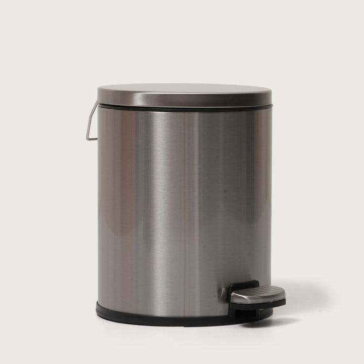 European Silver Stainless Steel Pedal Dustbin - Round Step Trash Can
