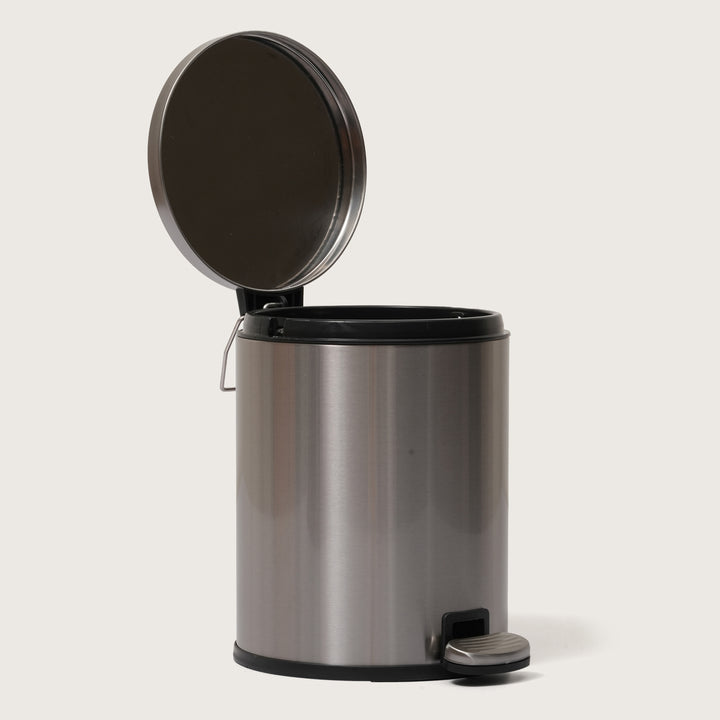 European Silver Stainless Steel Pedal Dustbin - Round Step Trash Can