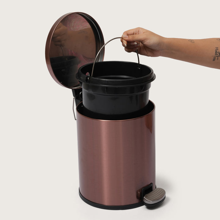 European Rose Gold Stainless Steel Pedal Dustbin - Round Step Trash Can