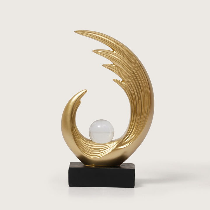 Modern Abstract Gold Sculpture with Crystal Globe