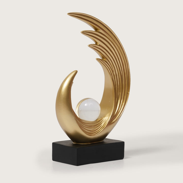 Modern Abstract Gold Sculpture with Crystal Globe