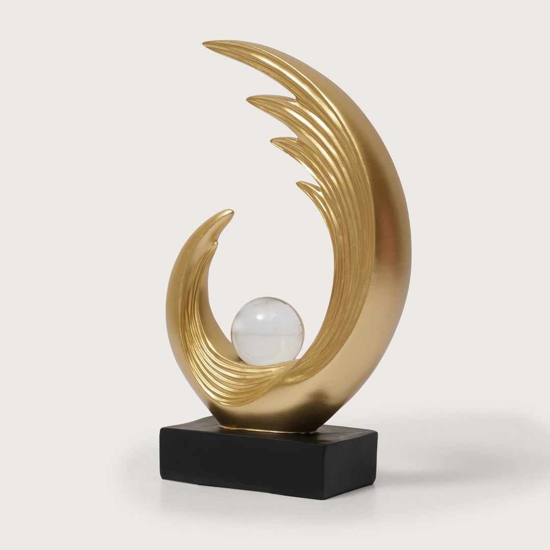 Modern Abstract Gold Sculpture with Crystal Globe