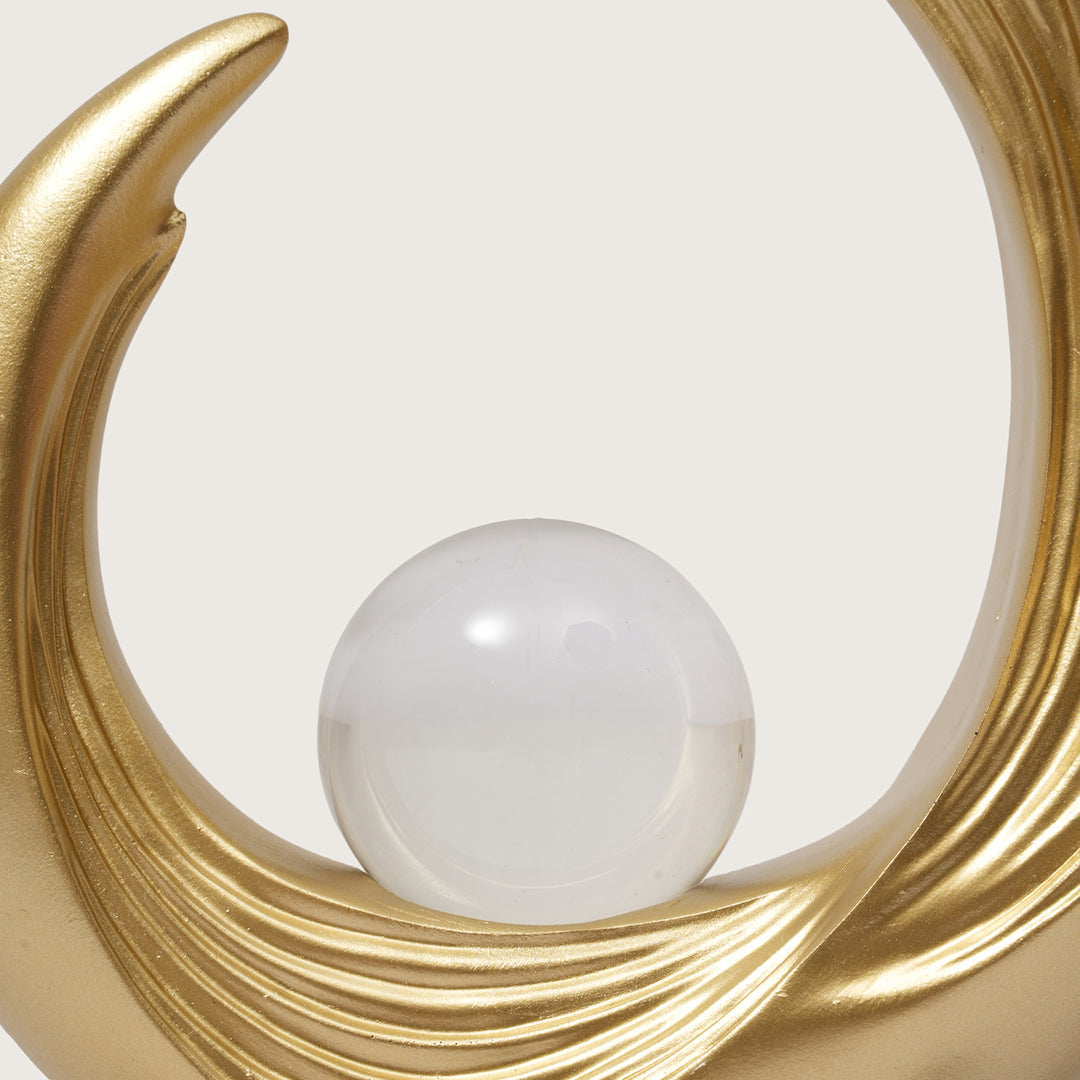 Modern Abstract Gold Sculpture with Crystal Globe