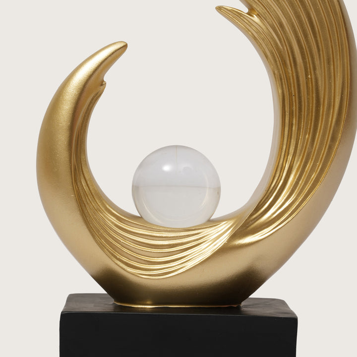 Modern Abstract Gold Sculpture with Crystal Globe