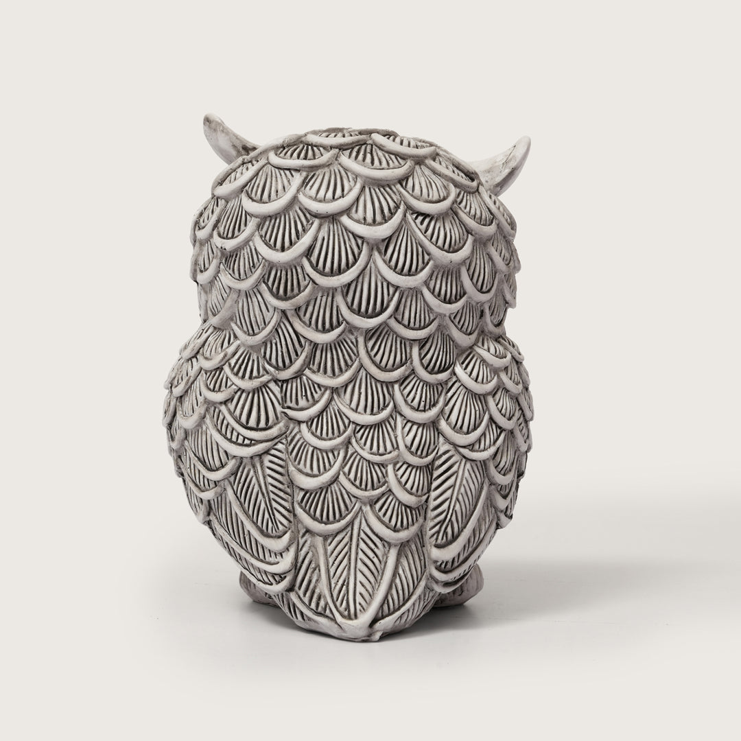 Textured White and Gold Resin Owl Sculpture