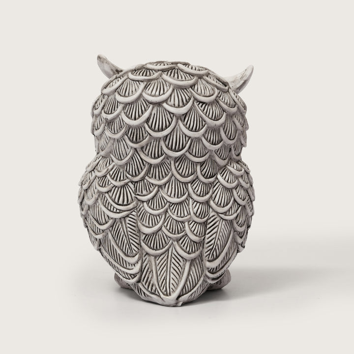 Textured White and Gold Resin Owl Sculpture