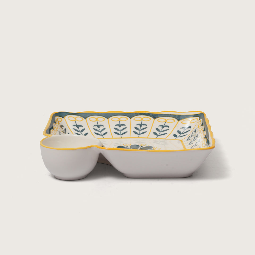 Bohemian Starburst Divided Snack Platter with Dip Bowl