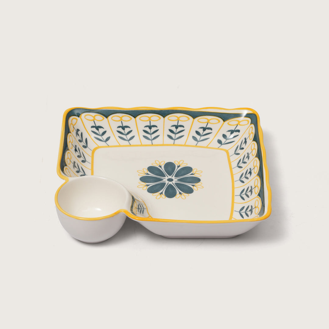 Bohemian Starburst Divided Snack Platter with Dip Bowl