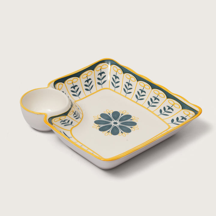 Bohemian Starburst Divided Snack Platter with Dip Bowl