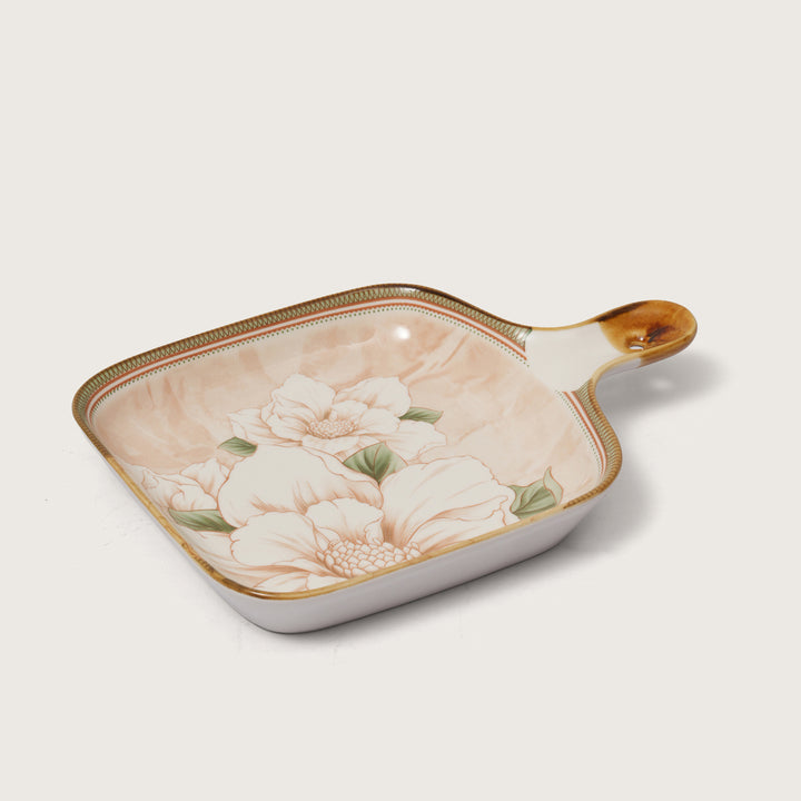 Floral Print Square Serving Platter with Handle