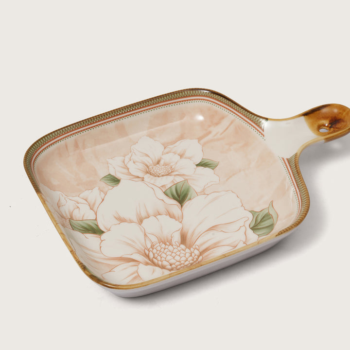 Floral Print Square Serving Platter with Handle