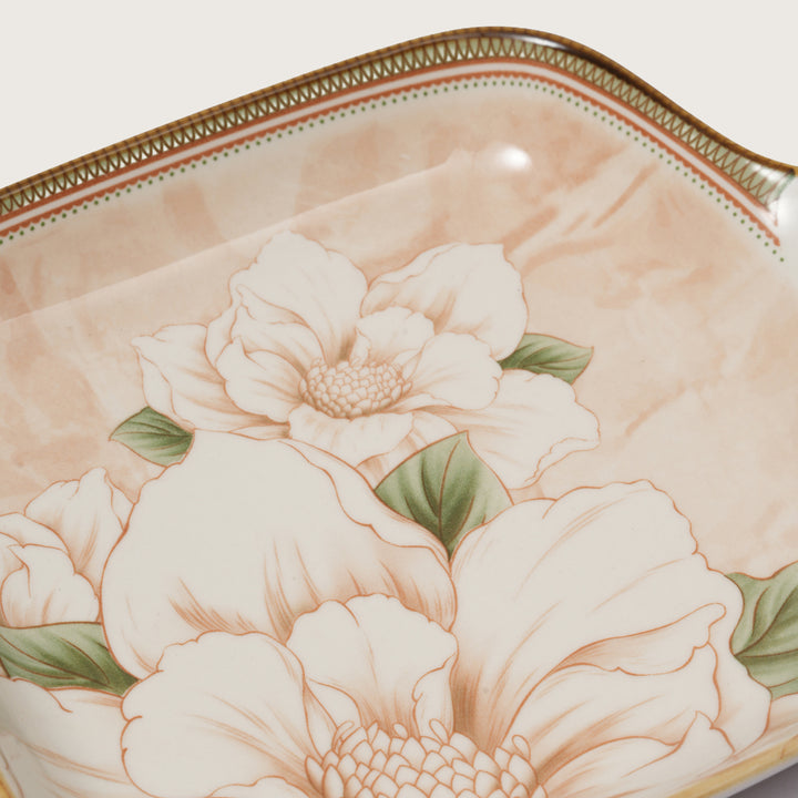 Floral Print Square Serving Platter with Handle