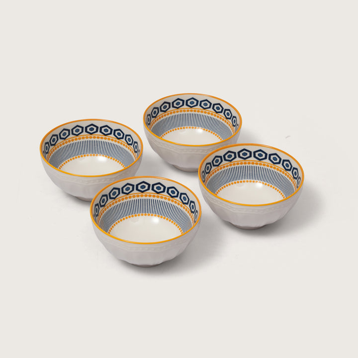 Ikat Horizon Ceramic Bowl - Set Of 4