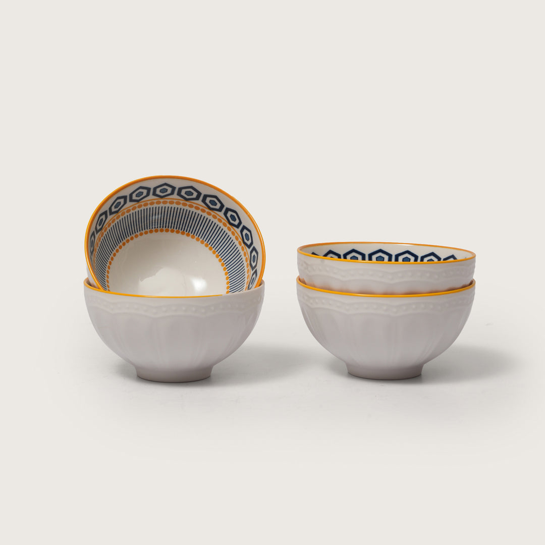 Ikat Horizon Ceramic Bowl - Set Of 4