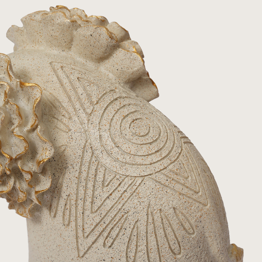 Textured Beige Elephant Sculpture with Gold Flower Headpiece