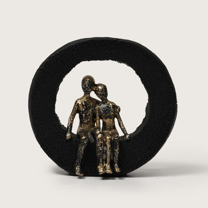 Abstract Lovers Sculpture - Golden Couple on Black Ring