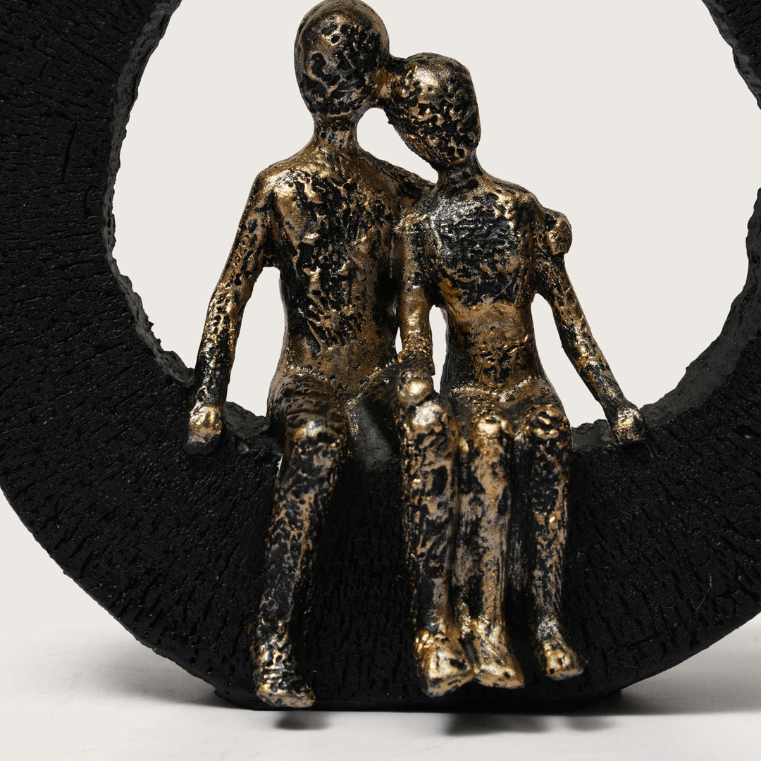 Abstract Lovers Sculpture - Golden Couple on Black Ring