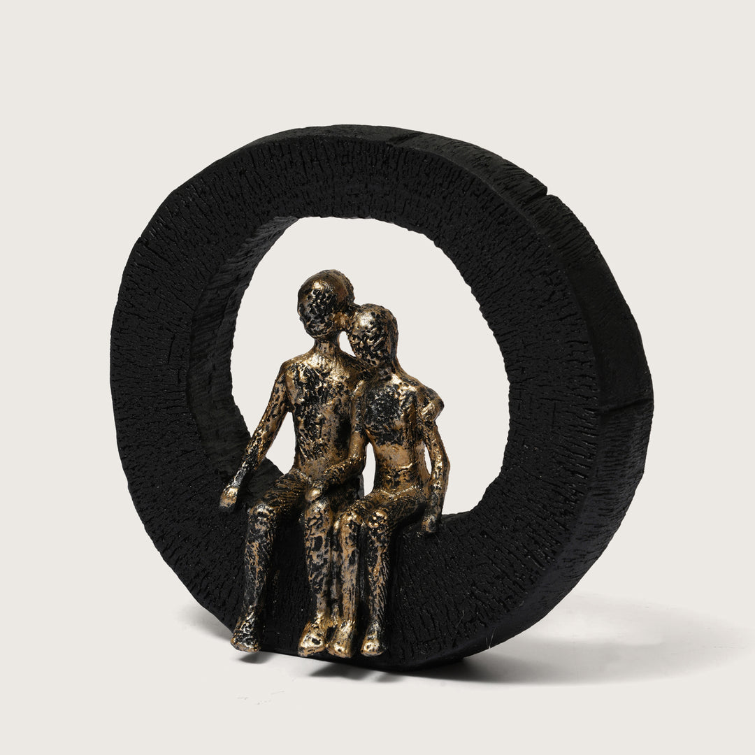 Abstract Lovers Sculpture - Golden Couple on Black Ring