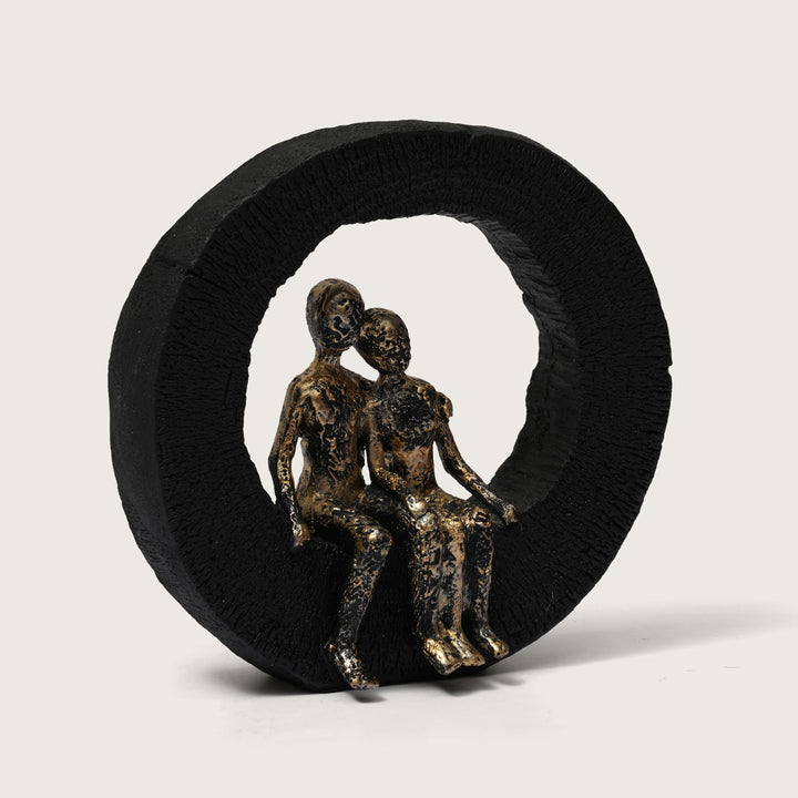Abstract Lovers Sculpture - Golden Couple on Black Ring