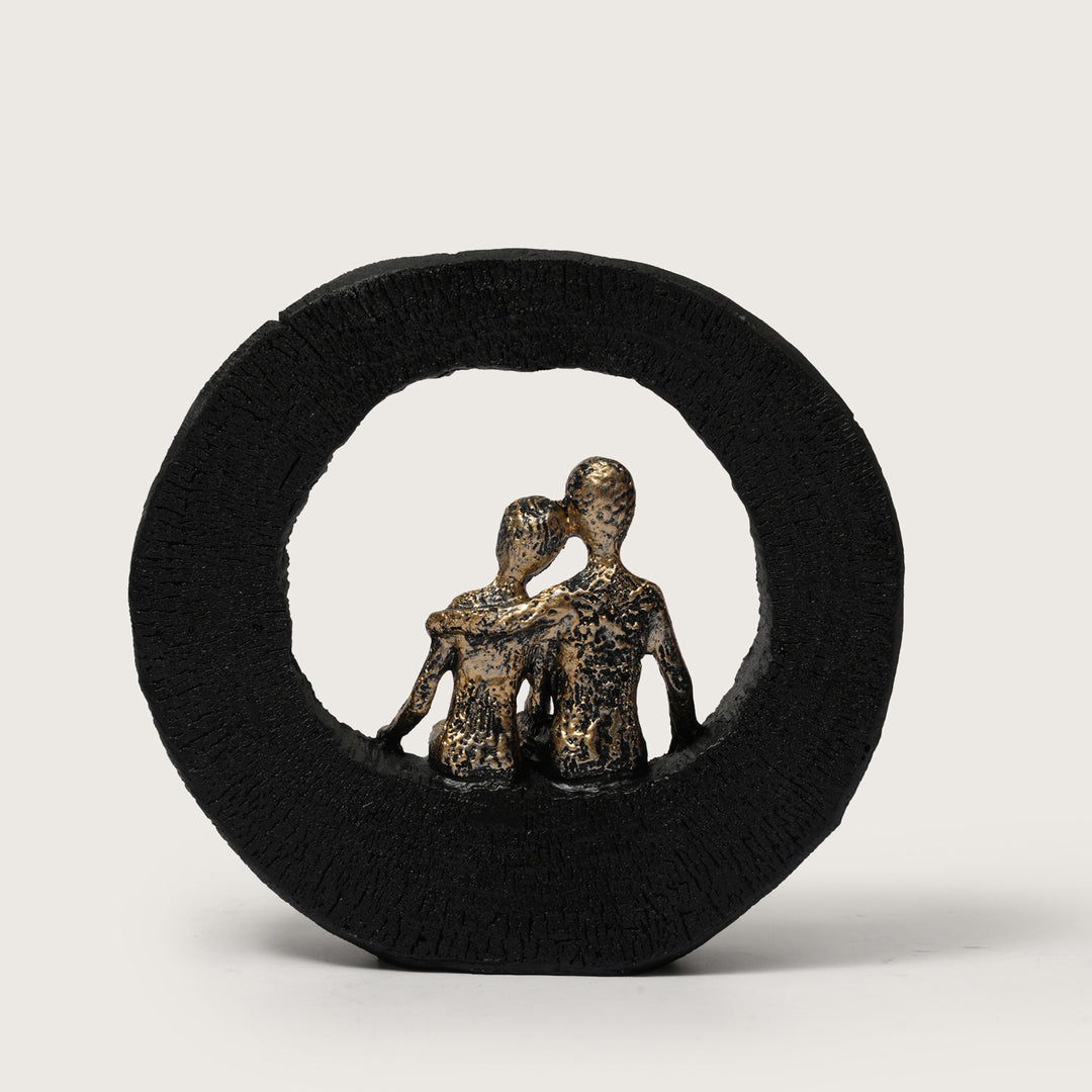Abstract Lovers Sculpture - Golden Couple on Black Ring