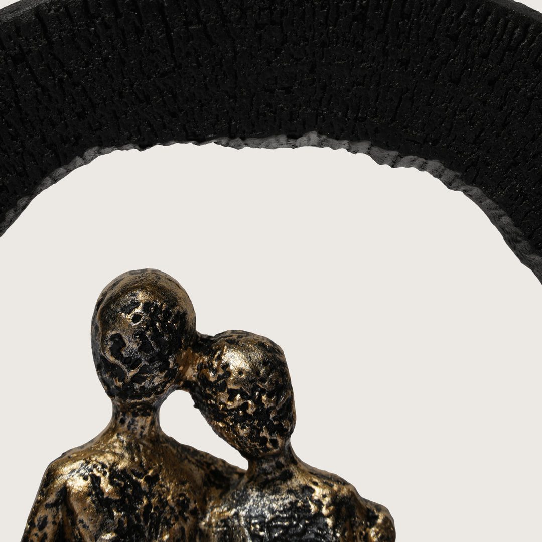 Abstract Lovers Sculpture - Golden Couple on Black Ring