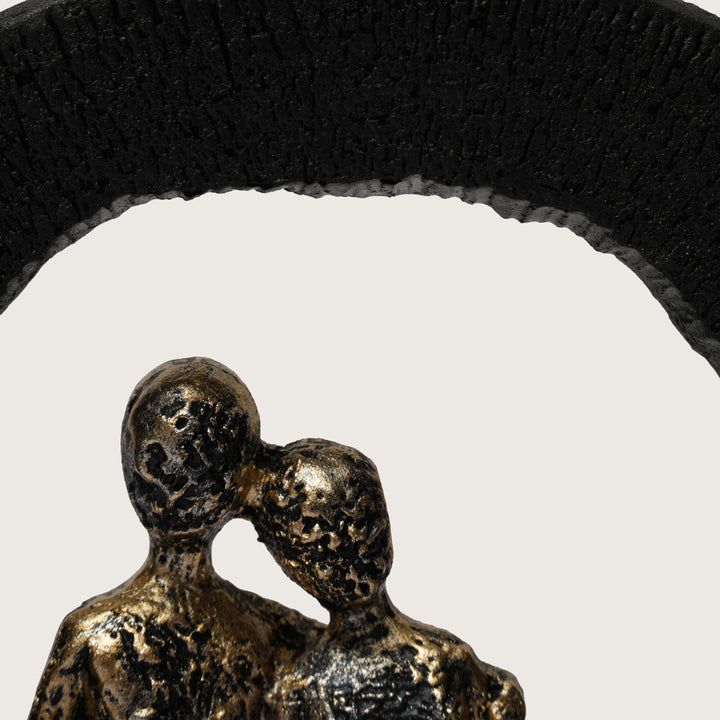 Abstract Lovers Sculpture - Golden Couple on Black Ring