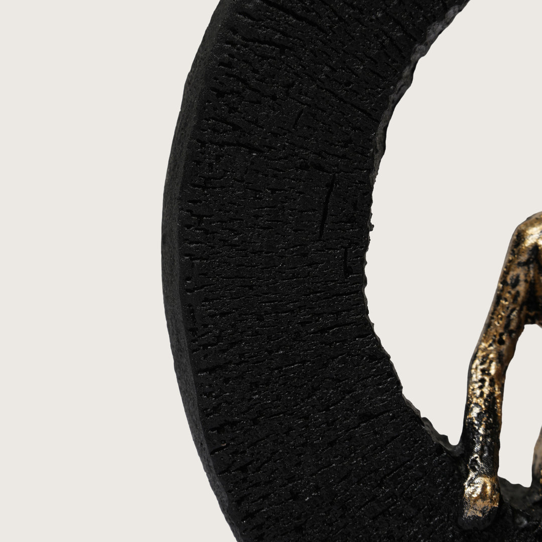 Abstract Lovers Sculpture - Golden Couple on Black Ring