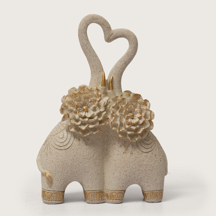 Embracing Elephant Couple Heart Trunk Figurine