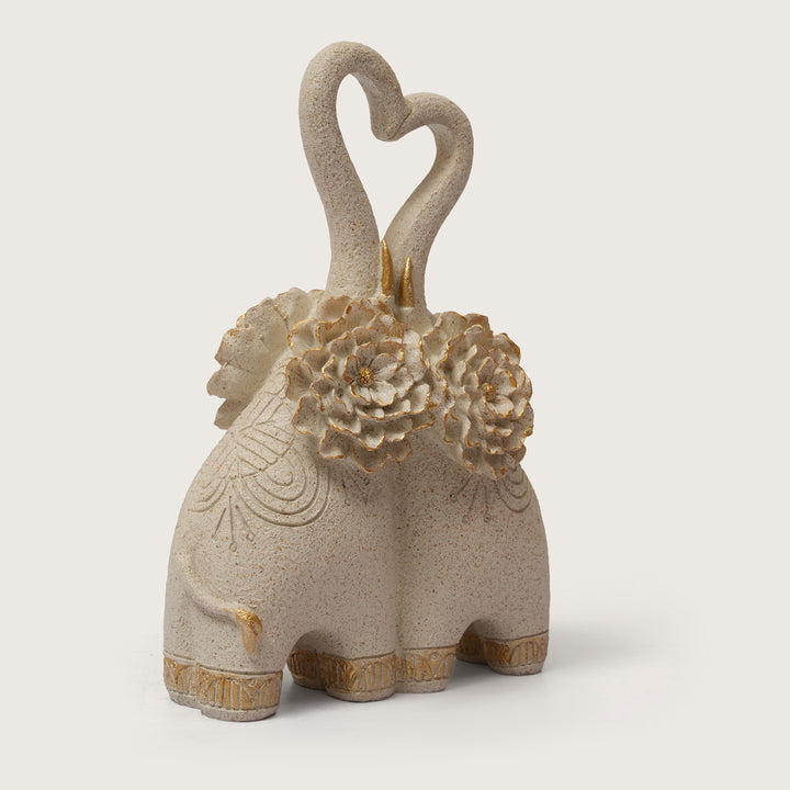 Embracing Elephant Couple Heart Trunk Figurine