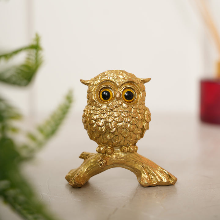 Owl on Branch Figurine Showpiece - Gold